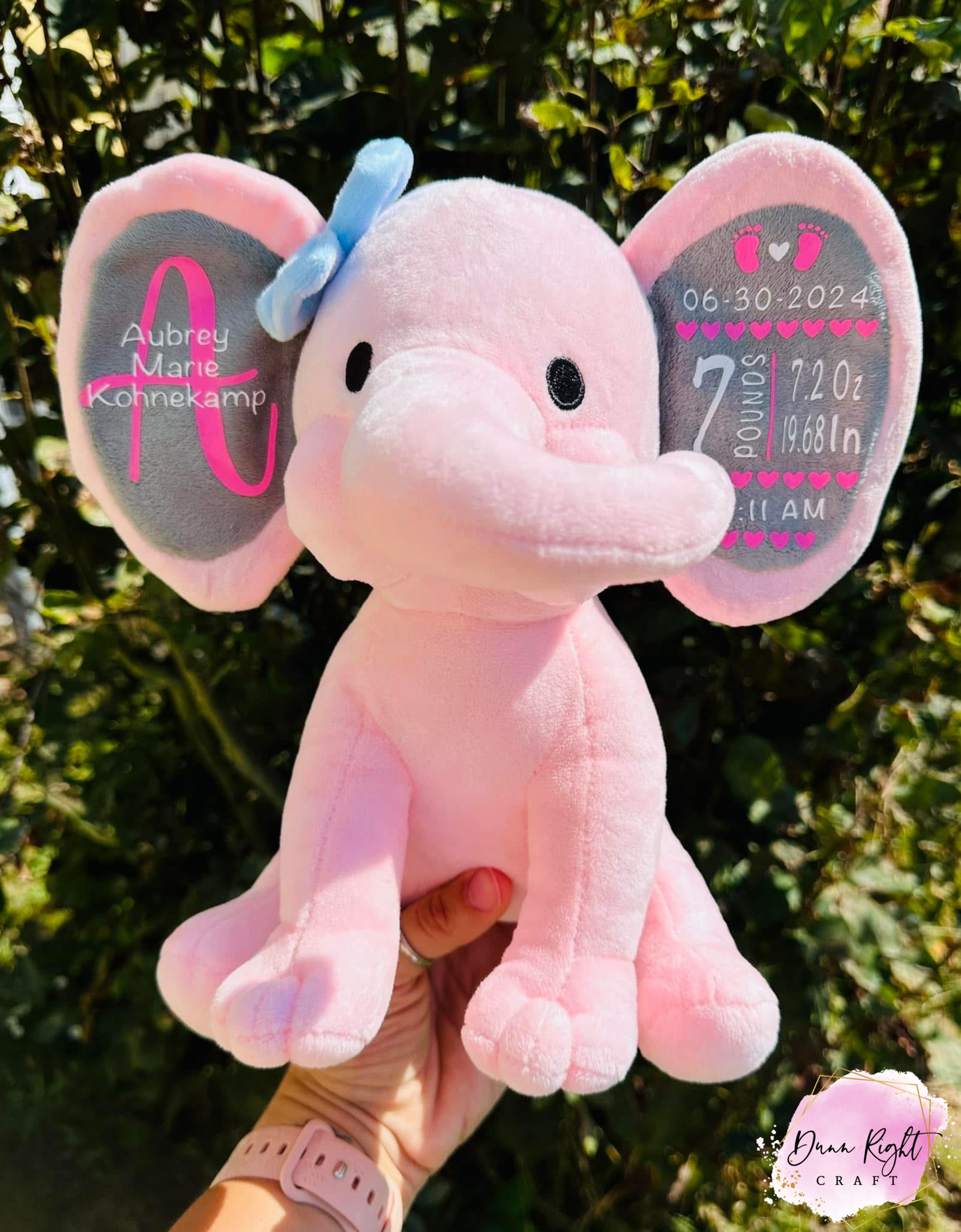 Light Pink Birth Stats Elephant - Dunn Right Craft