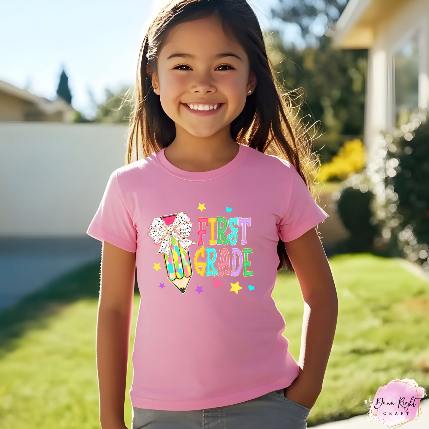 Personalized Back to School Shirt with Bow & Pencil – Girls First Day Tee