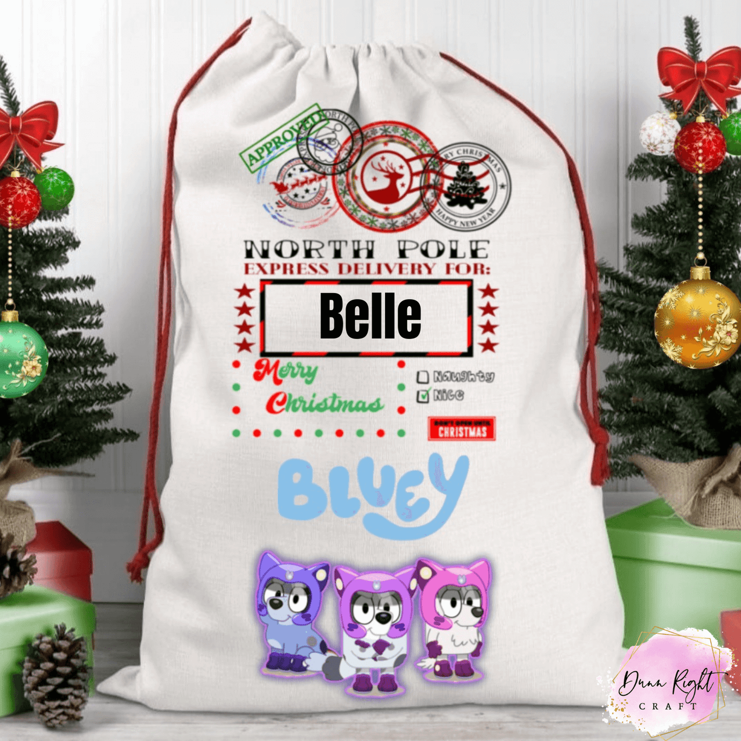 Bluey Pajama Squad Santa Sack Personalized