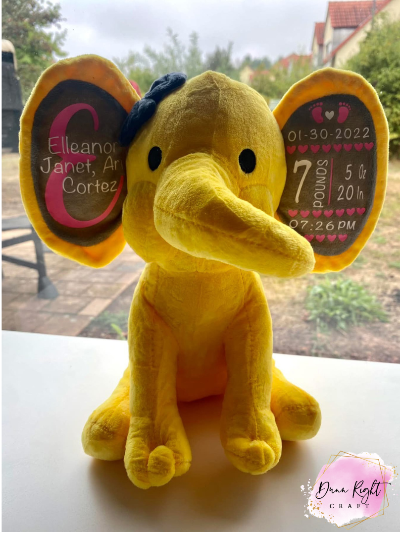 Yellow Birth Stats Elephant - Dunn Right Craft