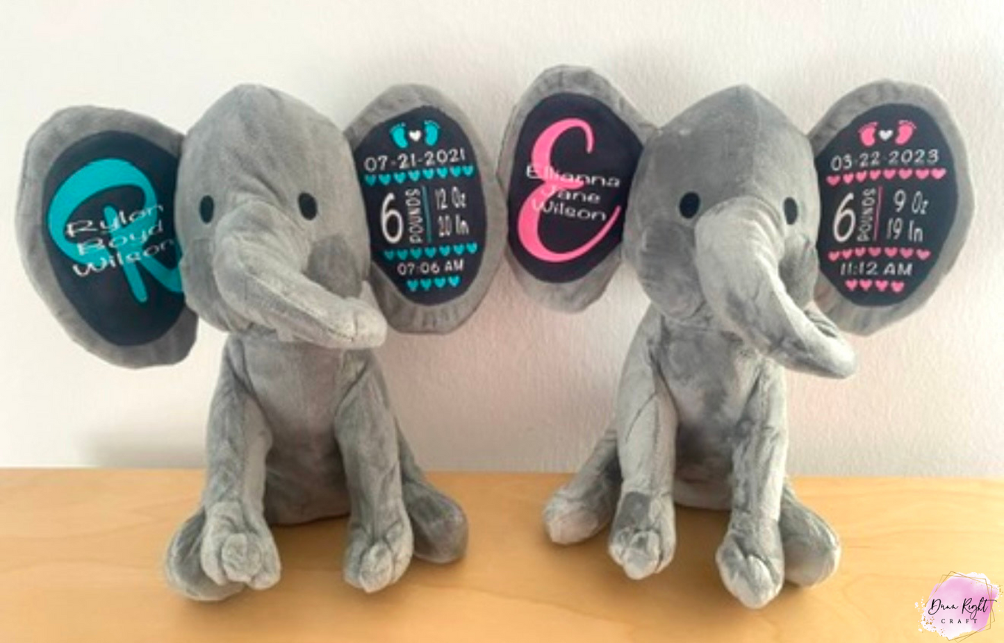 Grey Birth Stats Elephant - Dunn Right Craft