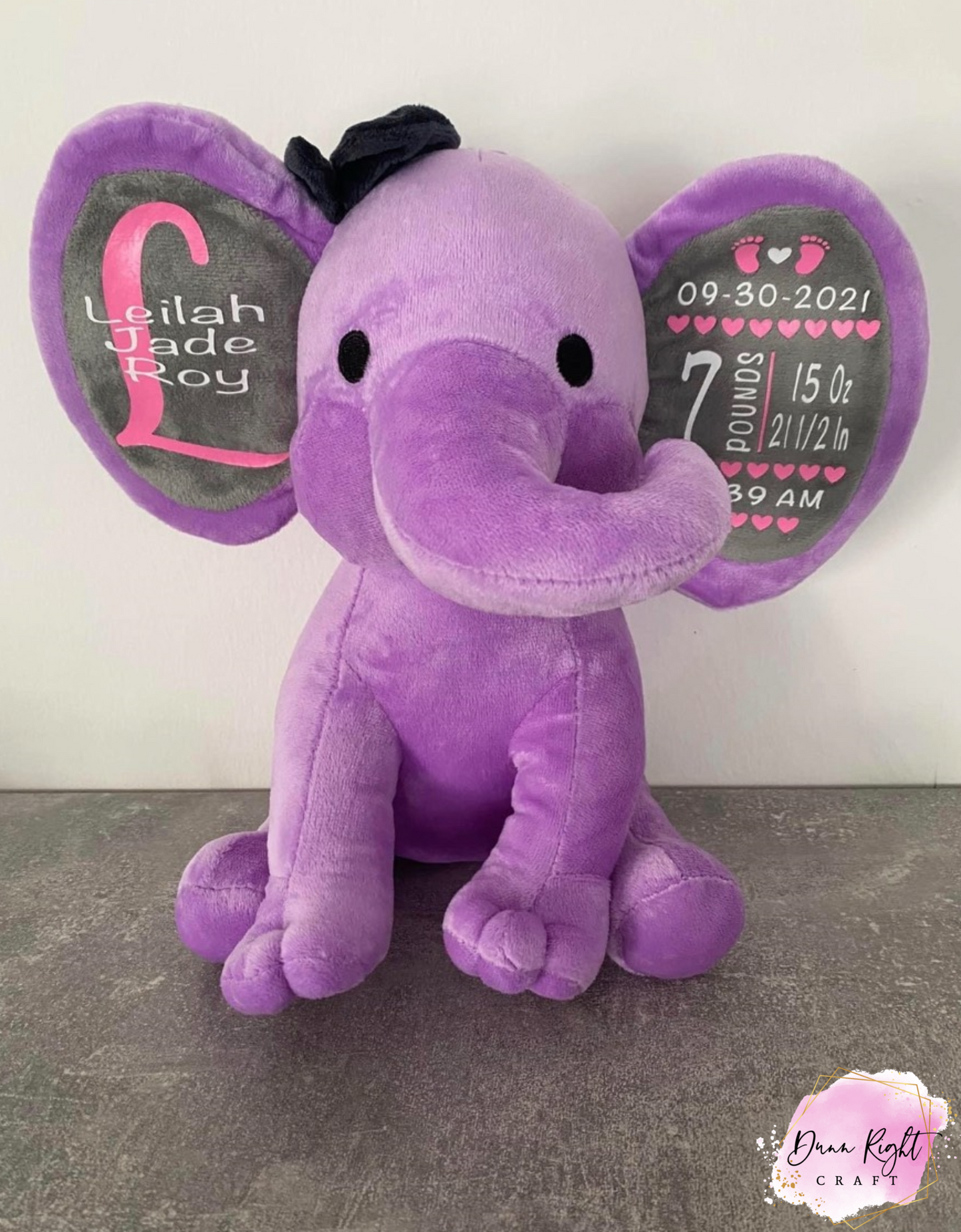 Violet Birth Stats Elephant - Dunn Right Craft