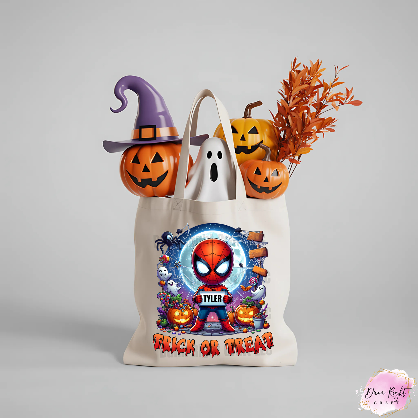Spider Trick or Treat Tote Bag With Name