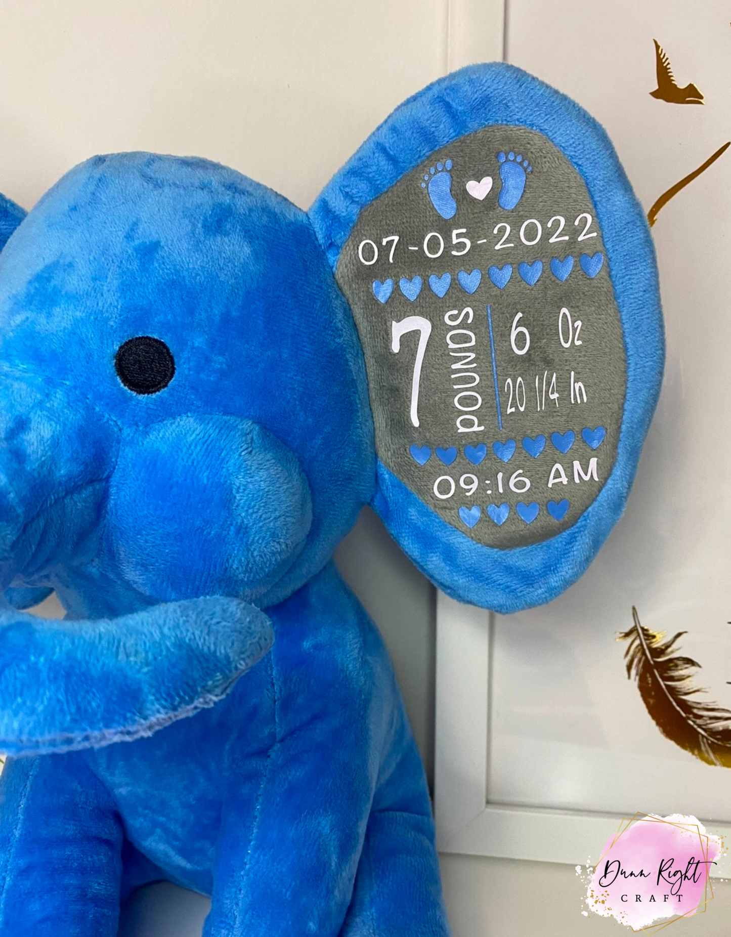 Blue Birth Stats Elephant - Dunn Right Craft