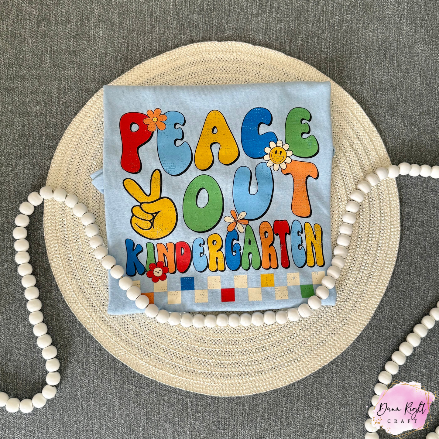Peace Out Kindergarten Shirt – Retro Kids Tee with Groovy Colors & Smileys