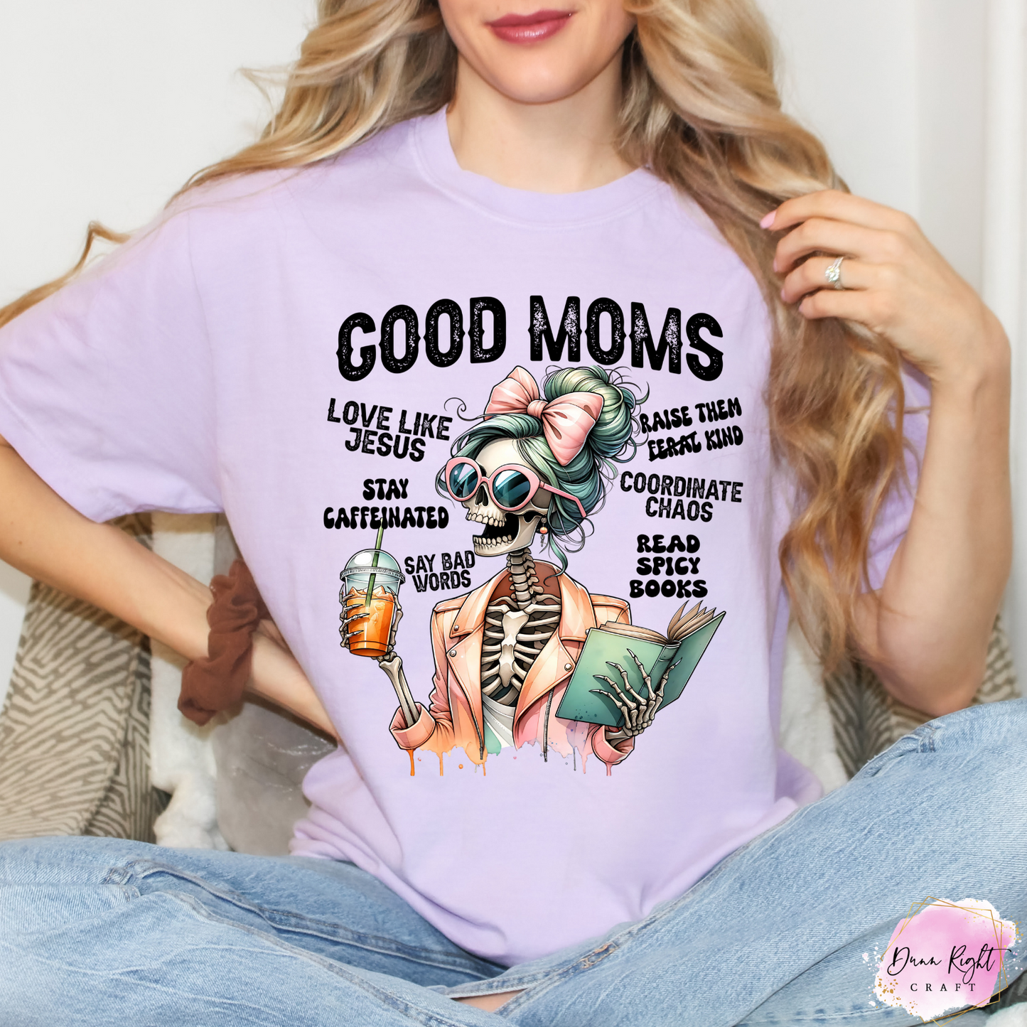 Good Moms Graphic Tee / Funny Skeleton Mom Shirt with Iced Coffee & Book