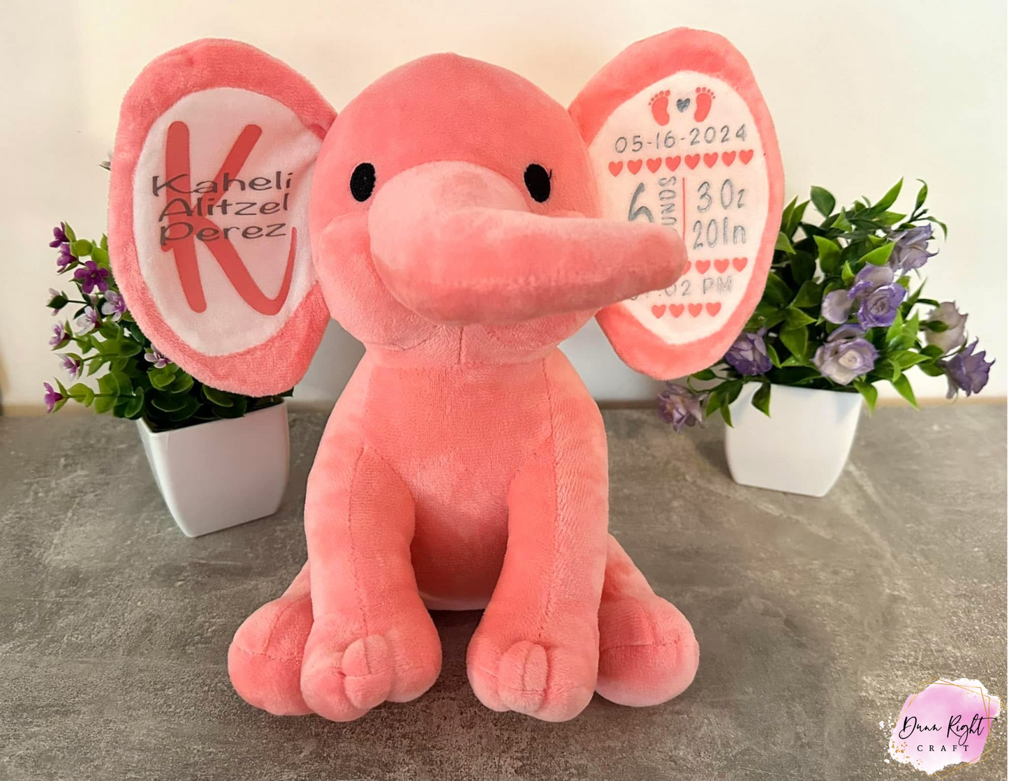 Dark Pink Birth Stats Elephant - Dunn Right Craft