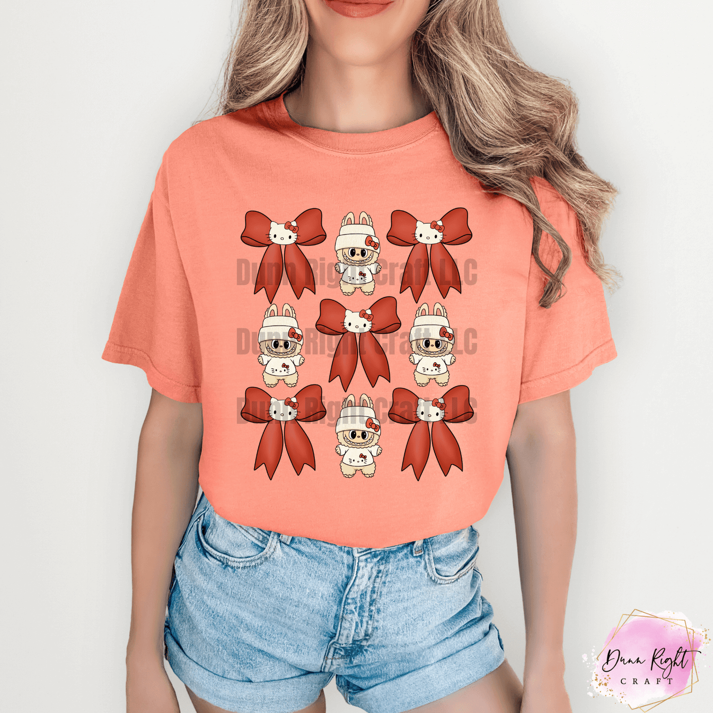 Hello Kitty & Lubabu Bow Grid Tee – Kawaii Character Shirt