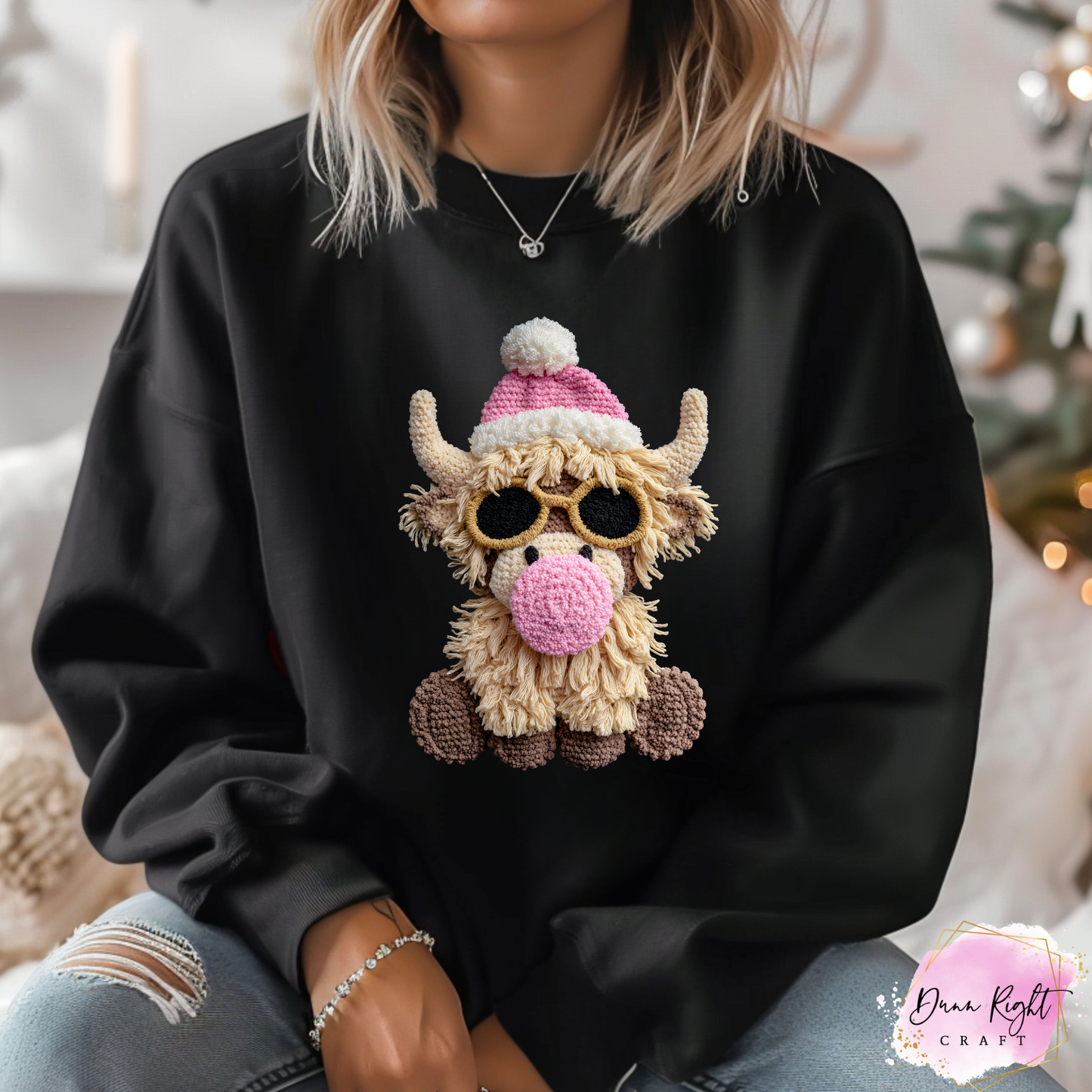 Highland Cow with Pink Bubble Sweatshirt
