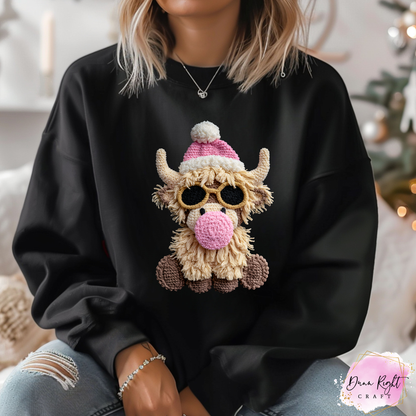 Highland Cow with Pink Bubble Sweatshirt