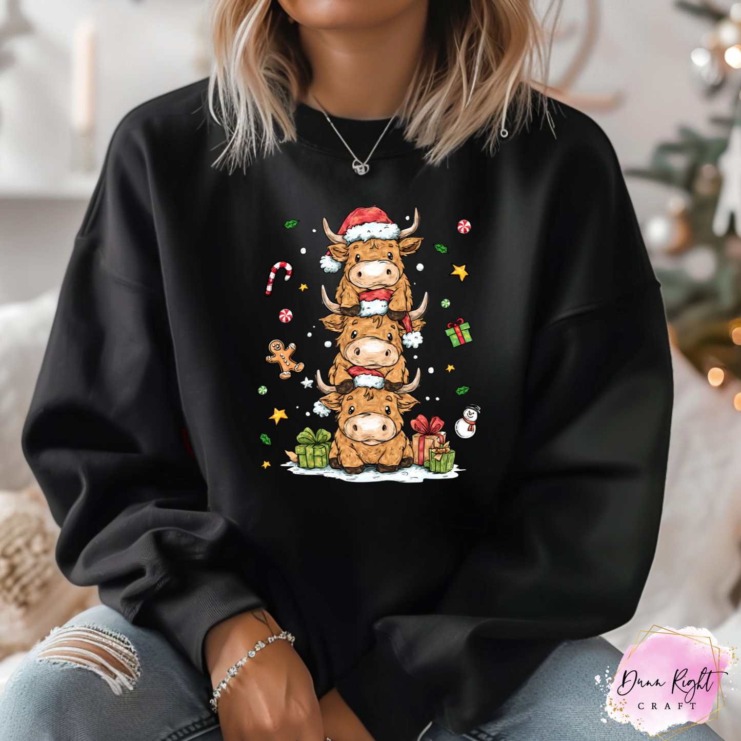 Stacked Highland Cow Christmas Sweatshirt