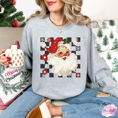Vintage Santa Checkerboard Christmas Sweatshirt