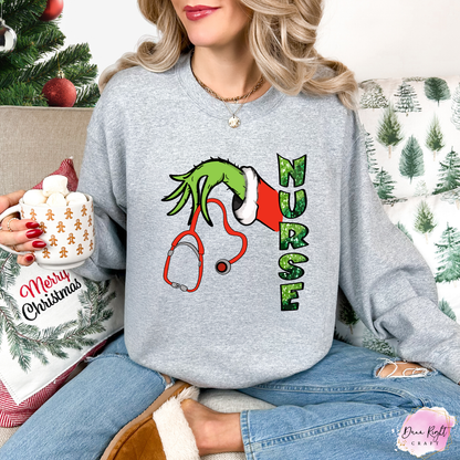 Grinch Nurse Christmas Crewneck