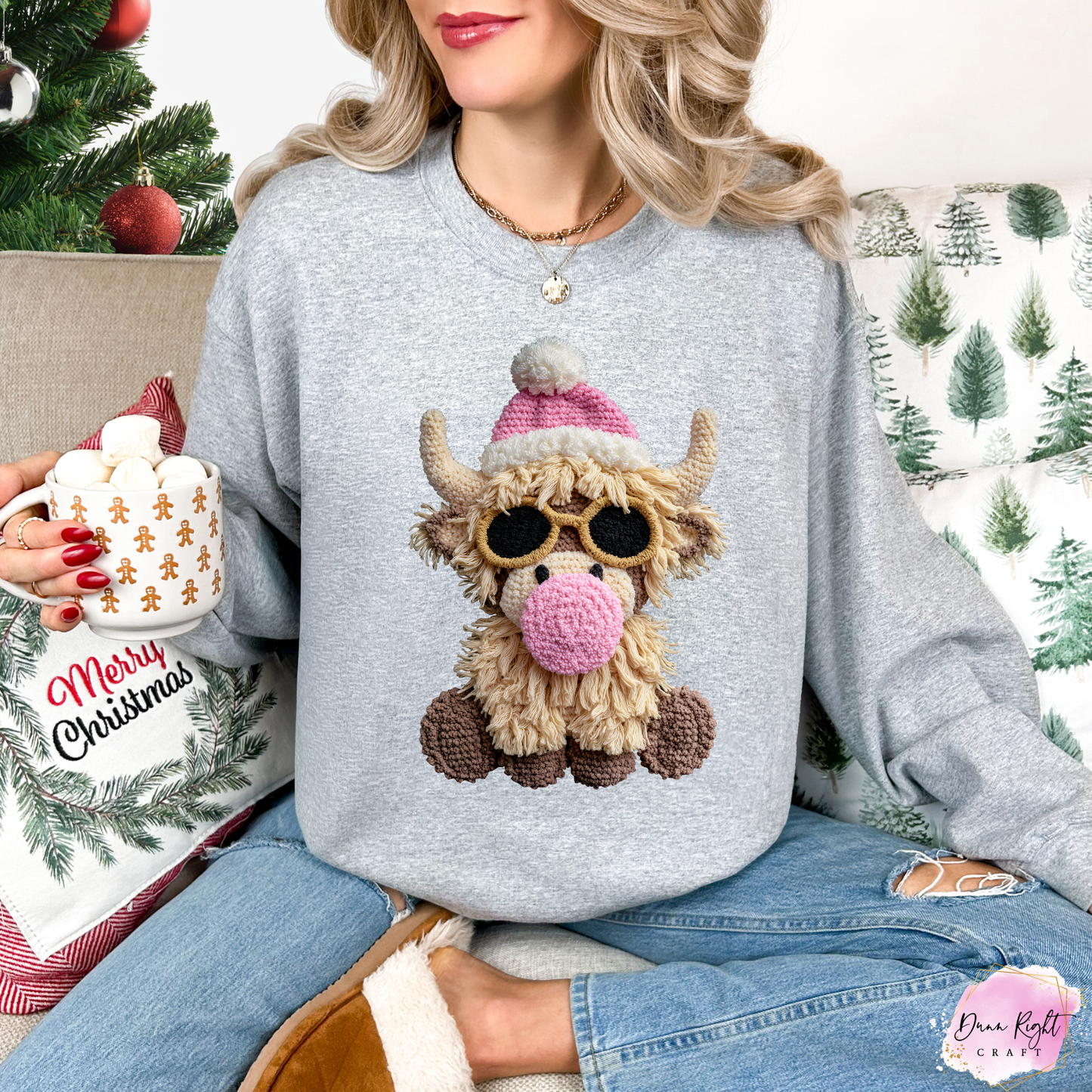 Highland Cow with Pink Bubble Sweatshirt