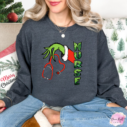 Grinch Nurse Christmas Crewneck