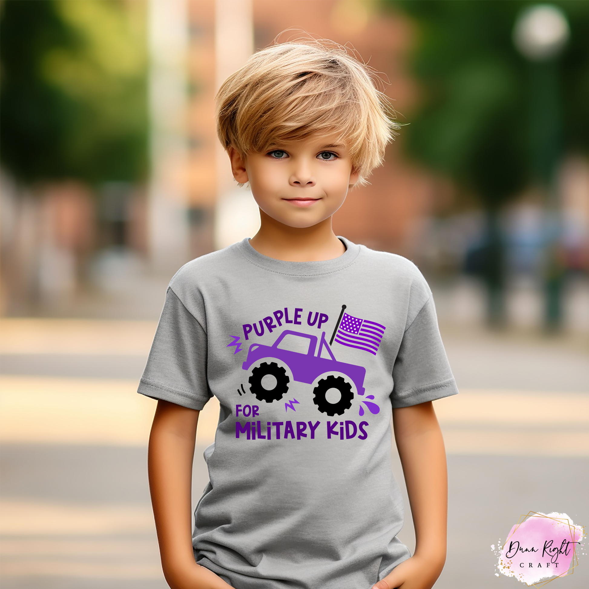 Monster Truck Purple Up For Military Kids Shirt - Dunn Right Craft