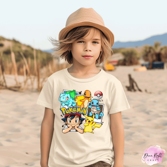Pokemon Kids Shirt – Polaroid Style with Pikachu, Ash, and Friends