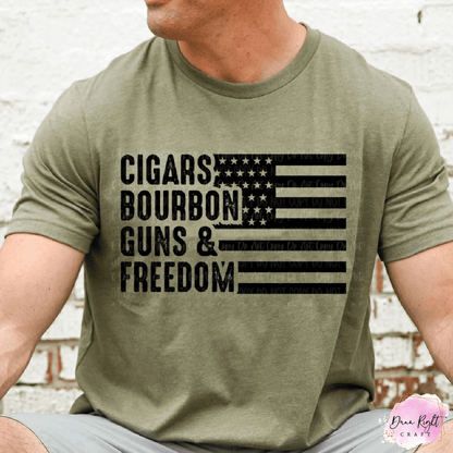 Cigars Bourbon Guns & Freedom Shirt | Patriotic Graphic Tee for Men