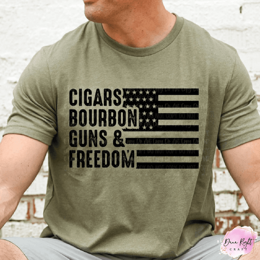 Cigars Bourbon Guns & Freedom Shirt | Patriotic Graphic Tee for Men