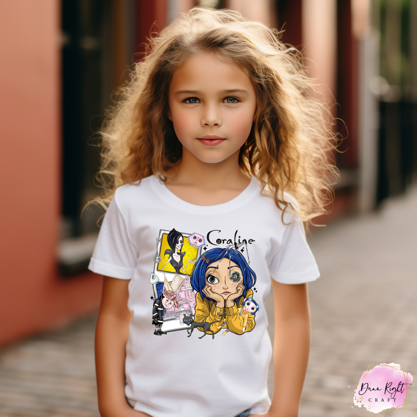 Coraline Kids Shirt – Polaroid Style Creepy Cute Design with Cat & Button Eye
