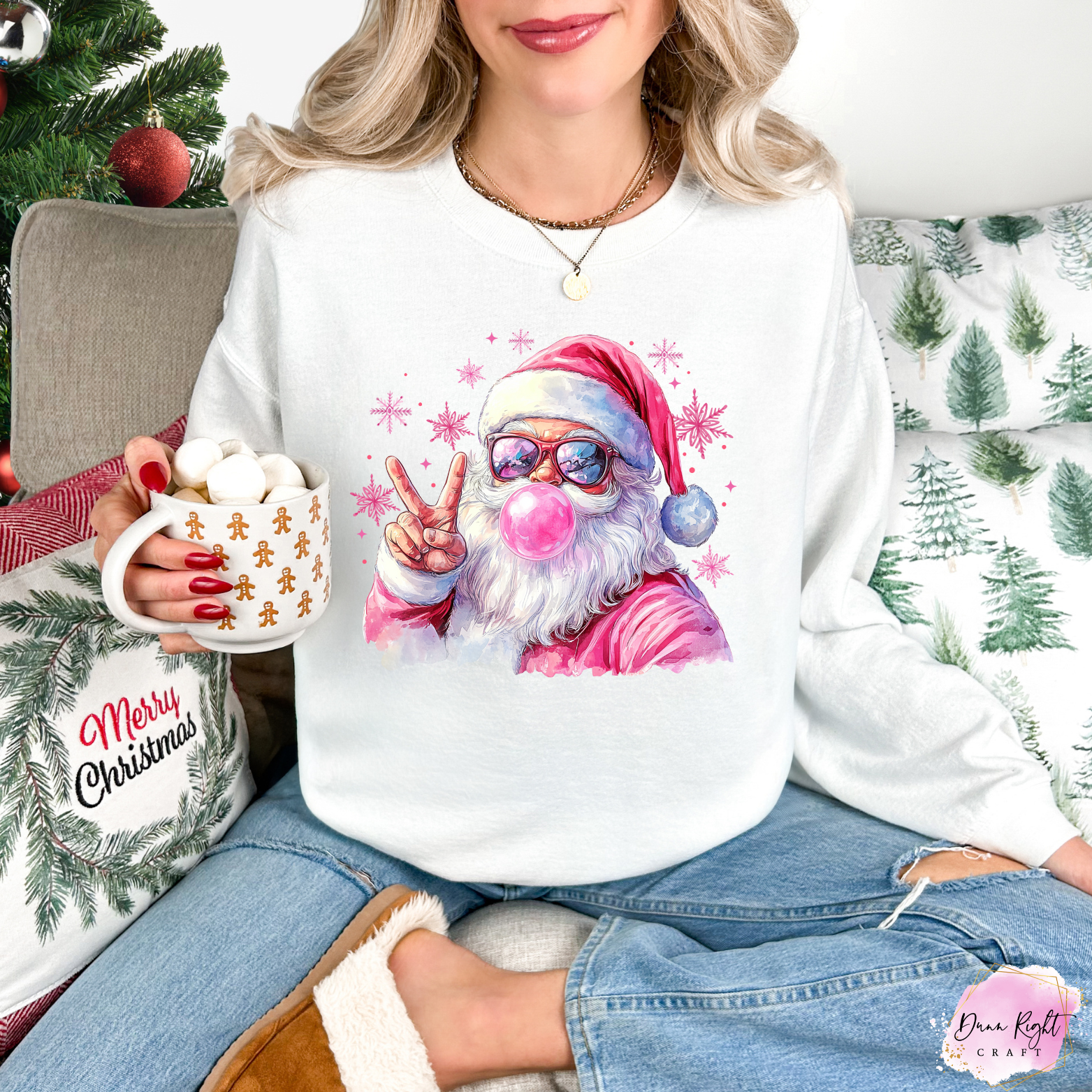 Bubblegum Peace Santa Christmas Sweatshirt - Dunn Right Craft