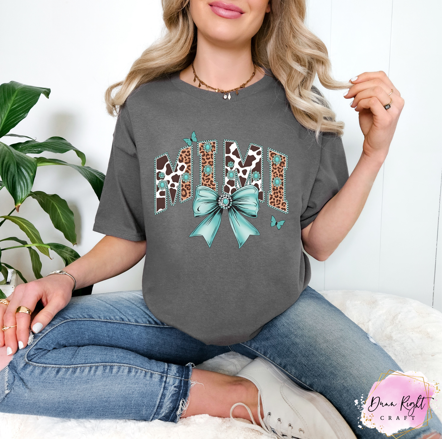 Mimi Leopard Cow Print Turquoise Bow - Dunn Right Craft