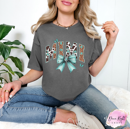 Mimi Leopard Cow Print Turquoise Bow - Dunn Right Craft