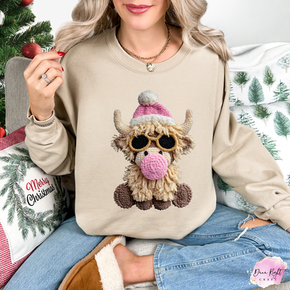 Highland Cow with Pink Bubble Sweatshirt