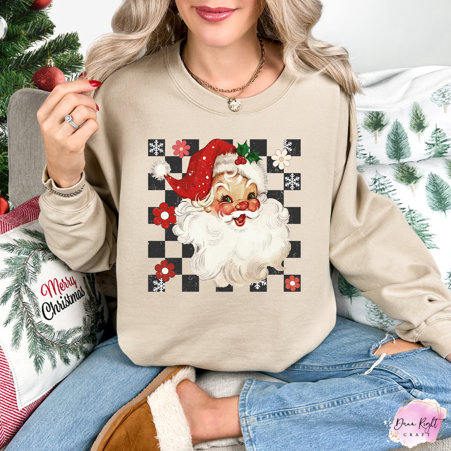 Vintage Santa Checkerboard Christmas Sweatshirt