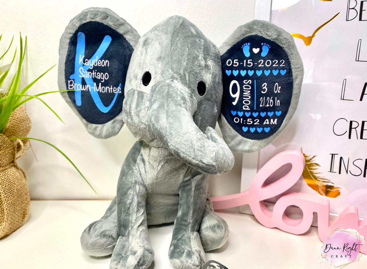 Grey Birth Stats Elephant - Dunn Right Craft