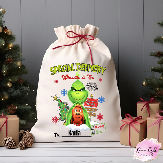 Grinch Christmas Sack Personalized