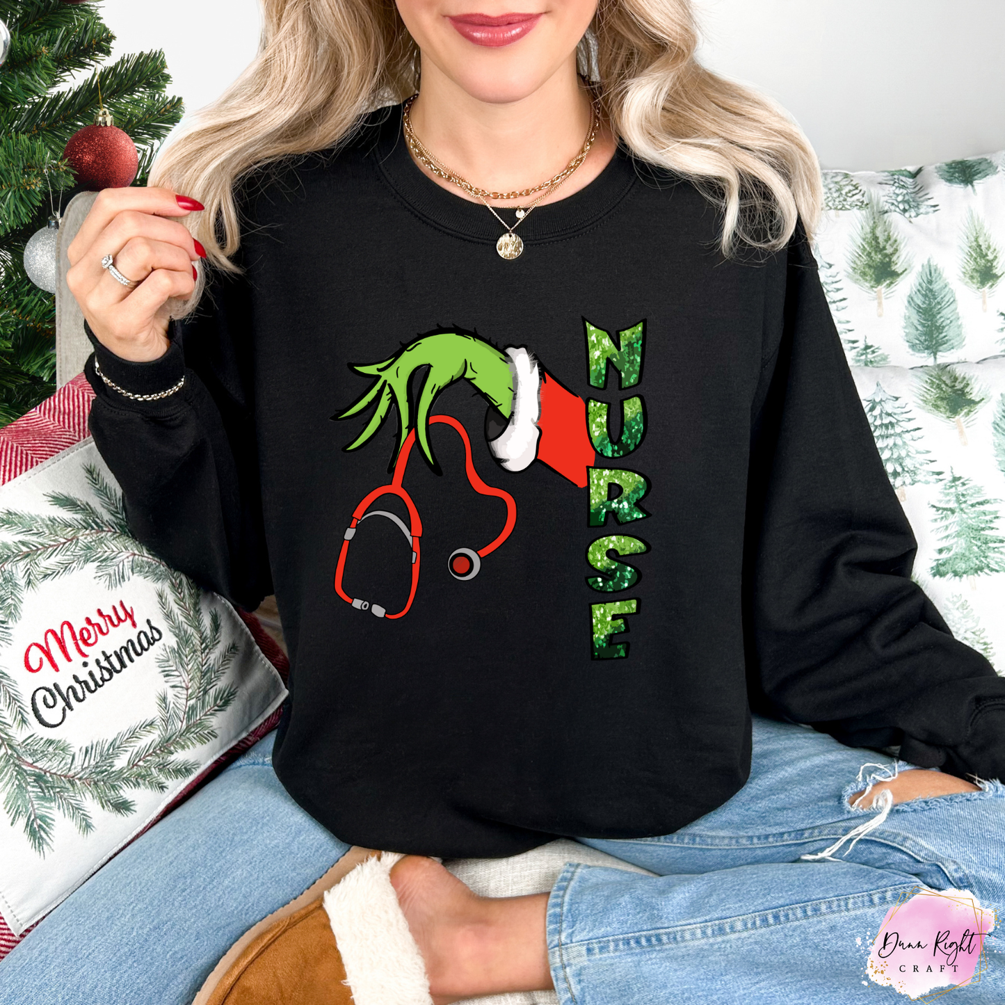 Grinch Nurse Christmas Crewneck