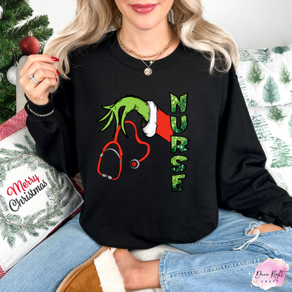 Grinch Nurse Christmas Crewneck