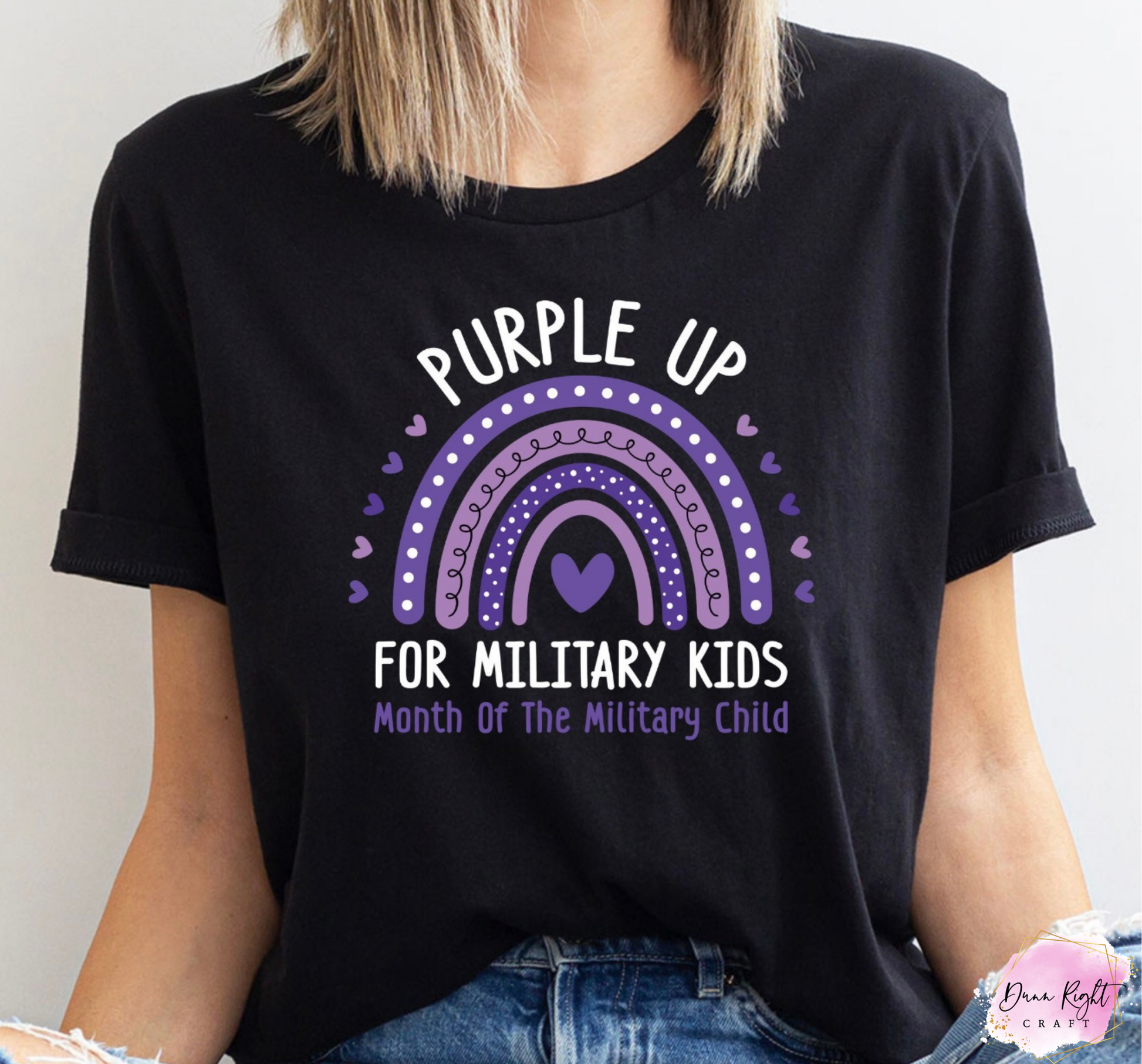 Rainbow Hearts Purple Up For Military Kids - Dunn Right Craft