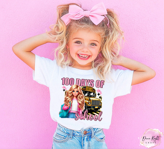 100 Days of School Girl with School Bus Shirt