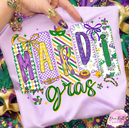 Mardi Gras Patterned Letters Shirt - Dunn Right Craft