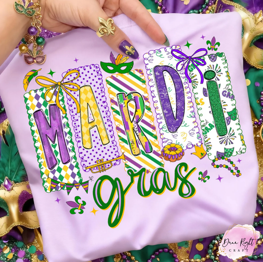 Mardi Gras Patterned Letters Shirt - Dunn Right Craft