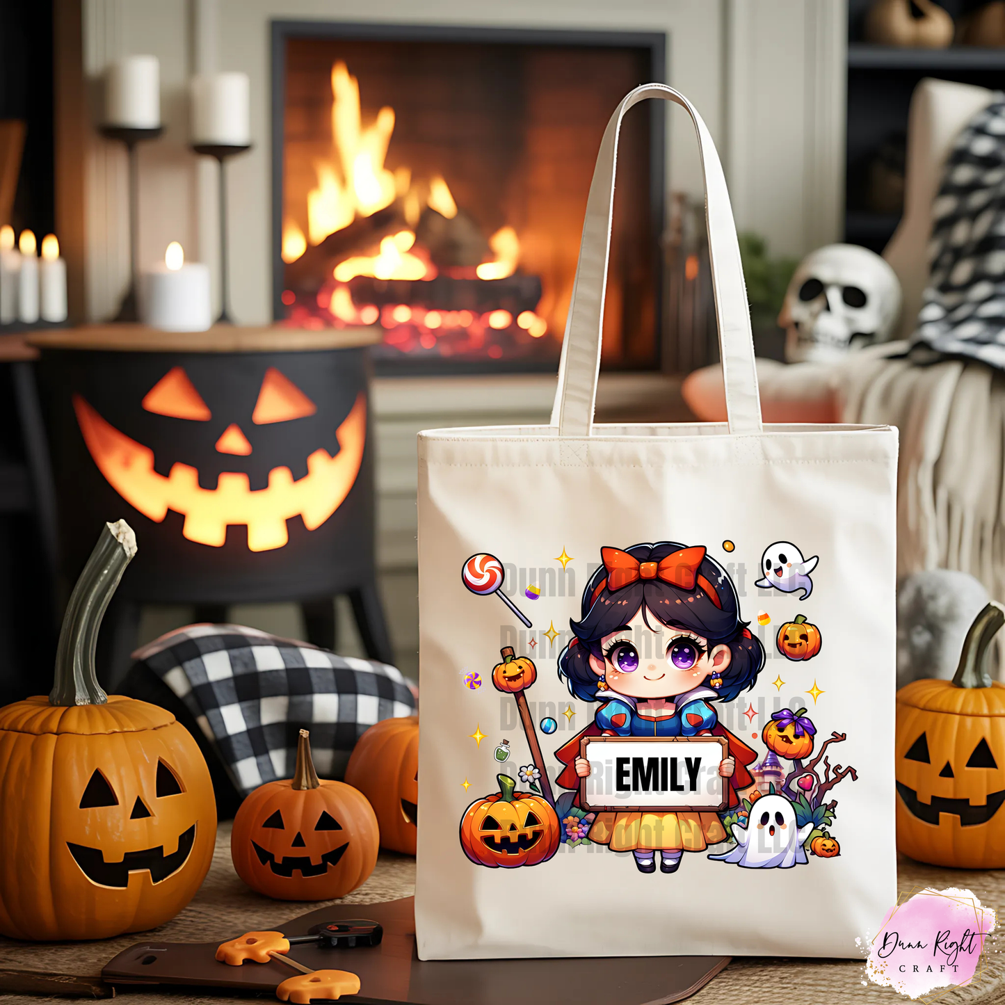 Snow White Halloween Trick or Treat Tote Bag With Name