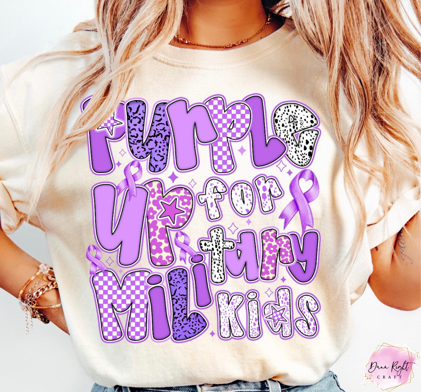 Ribbons Purple Up For Military Kids Shirt - Dunn Right Craft