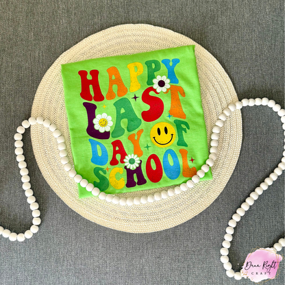 Happy Last Day of School Shirt – Retro Kids Tee with Smiley Face & Daisies