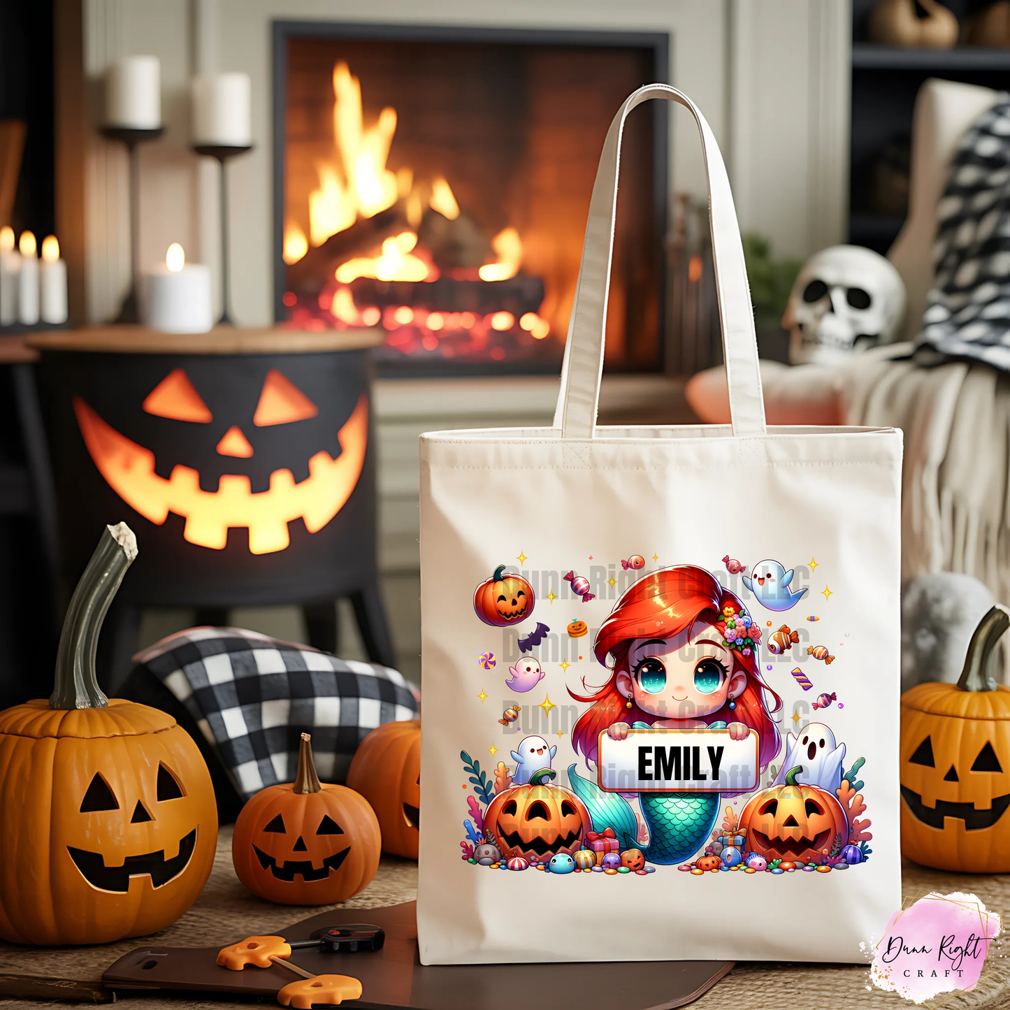 Little Mermaid Trick or Treat Tote Bag With Name