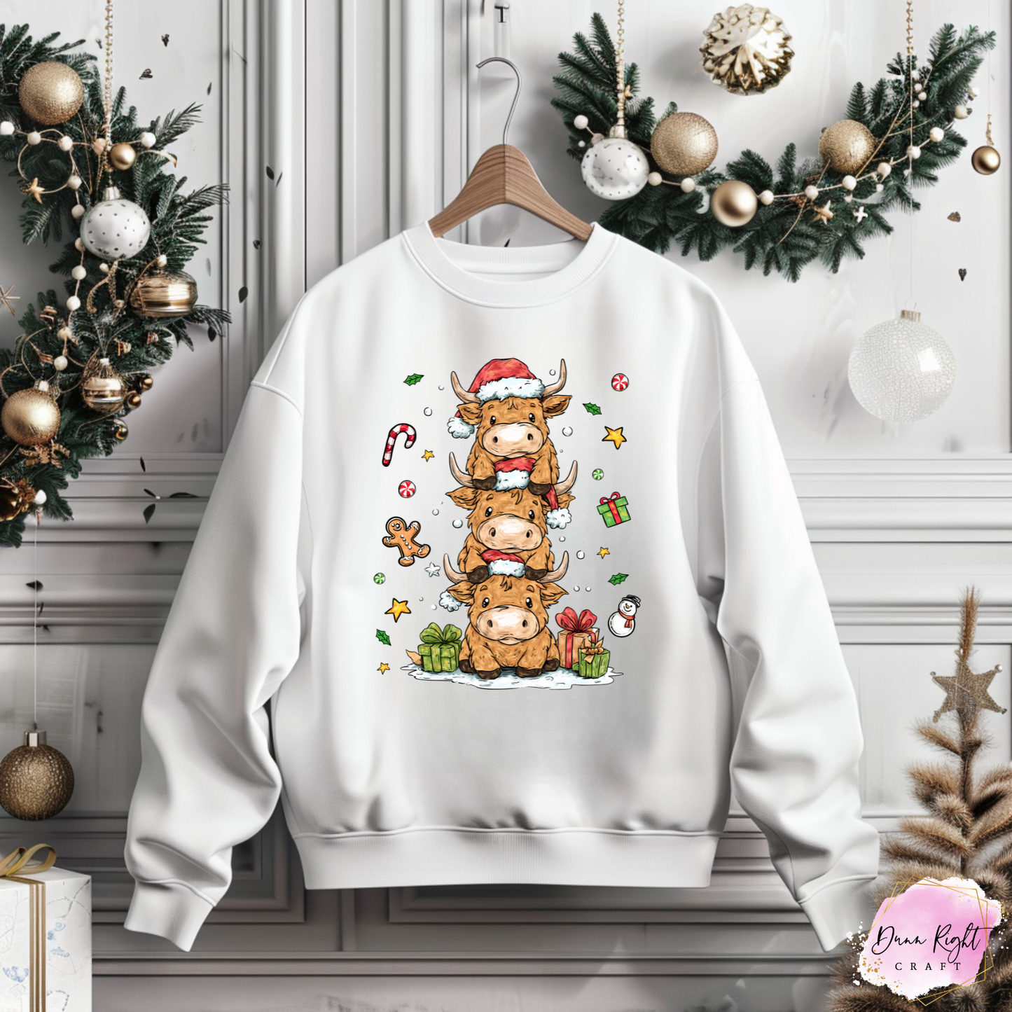 Stacked Highland Cow Christmas Sweatshirt