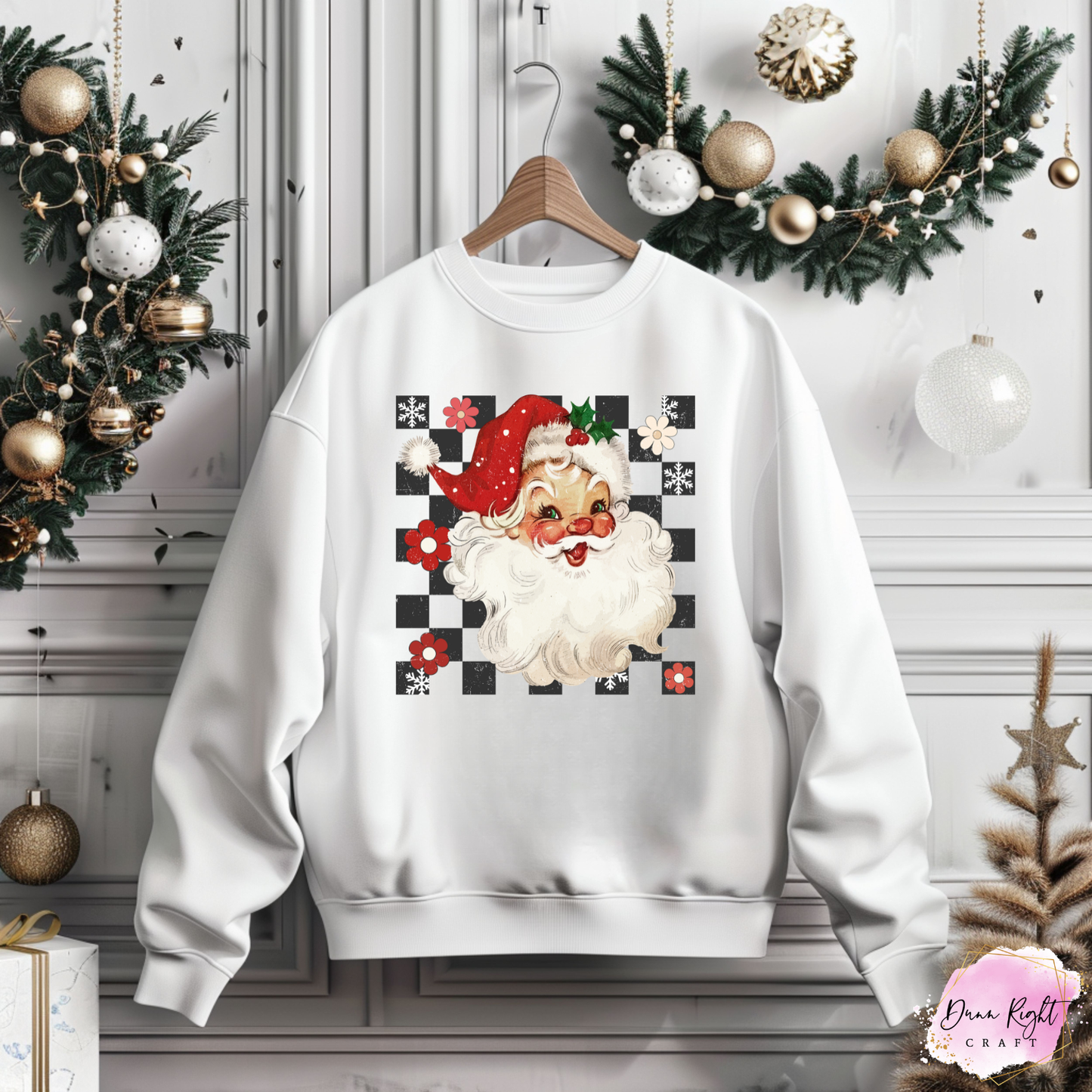 Vintage Santa Checkerboard Christmas Sweatshirt
