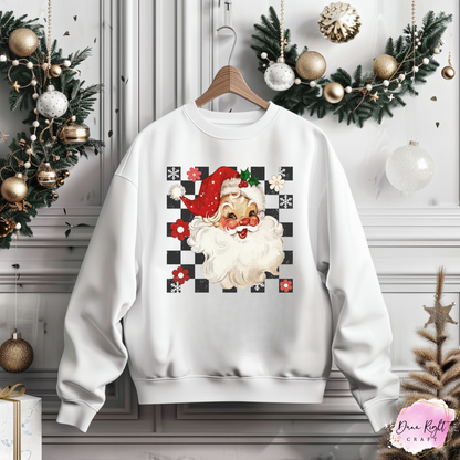 Vintage Santa Checkerboard Christmas Sweatshirt