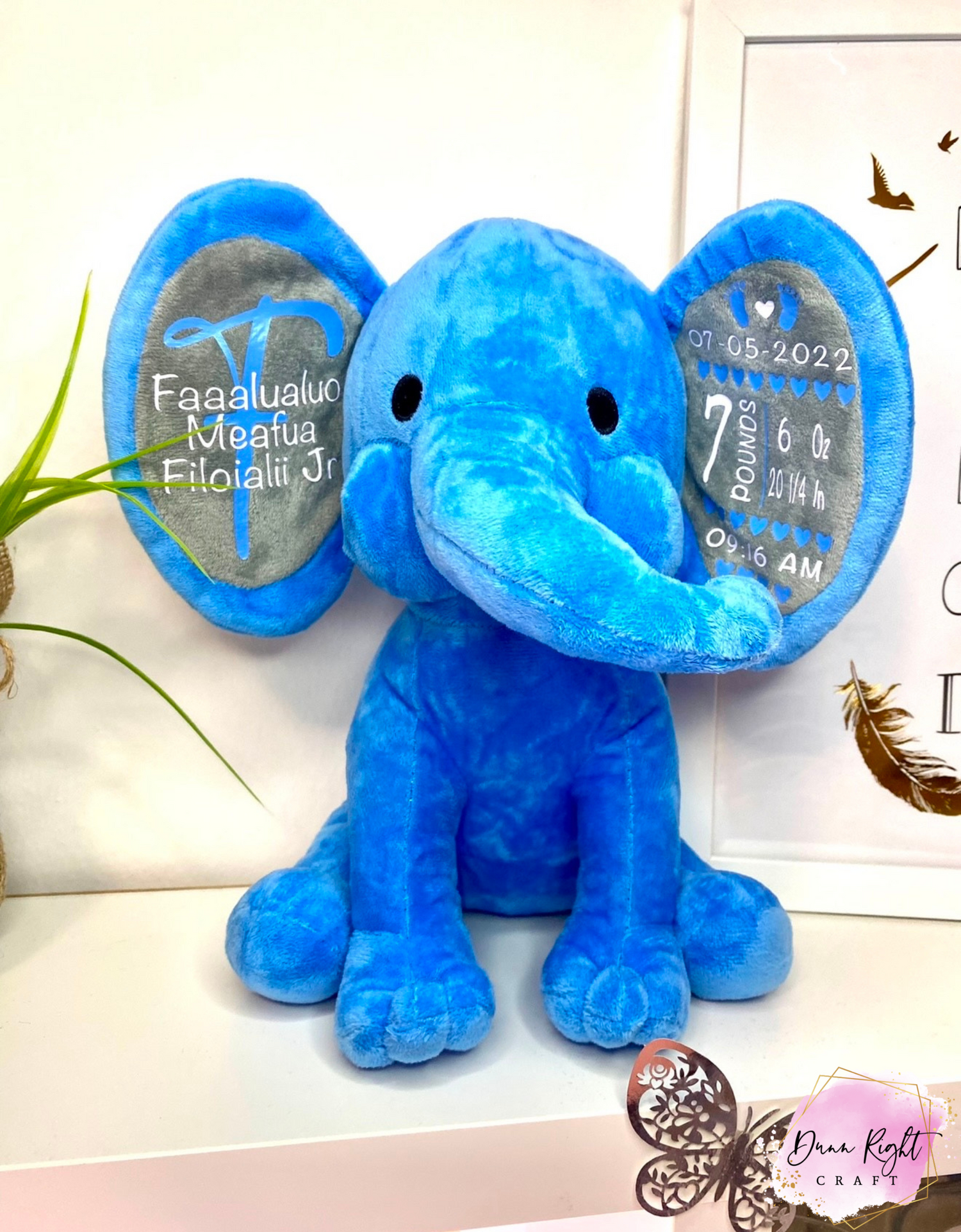 Blue Birth Stats Elephant - Dunn Right Craft