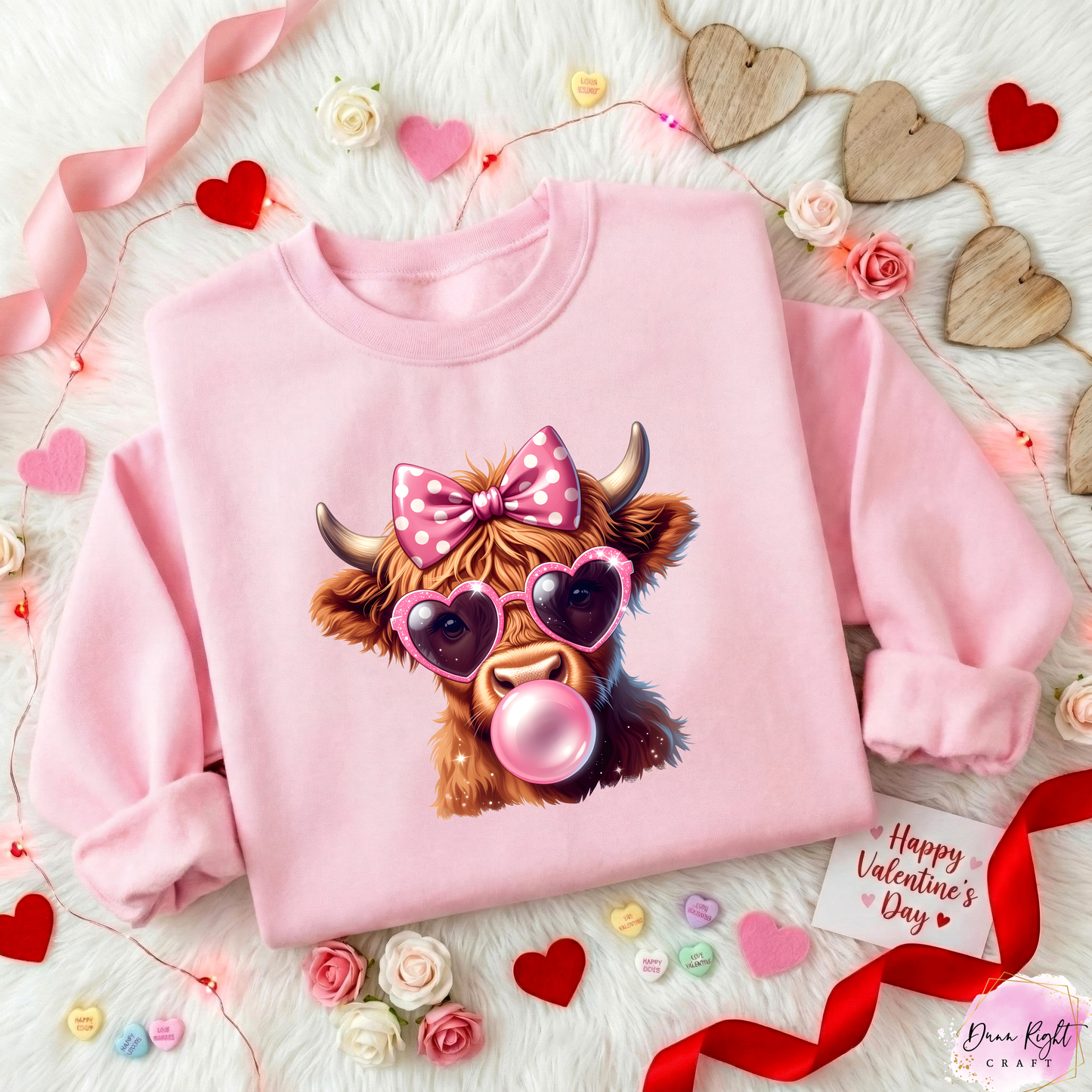 Valentine Highland Cow Sweatshirt - Dunn Right Craft