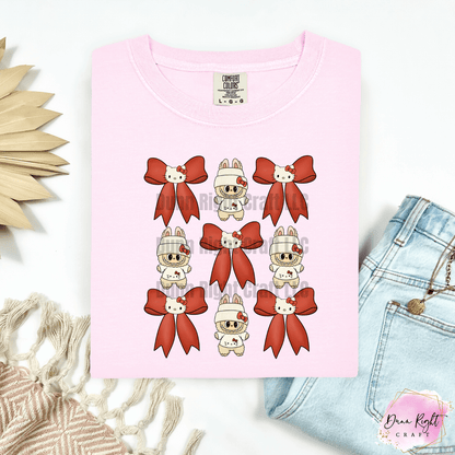 Hello Kitty & Lubabu Bow Grid Tee – Kawaii Character Shirt