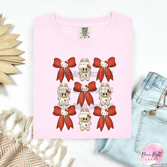 Hello Kitty & Lubabu Bow Grid Tee / Kawaii Character Shirt