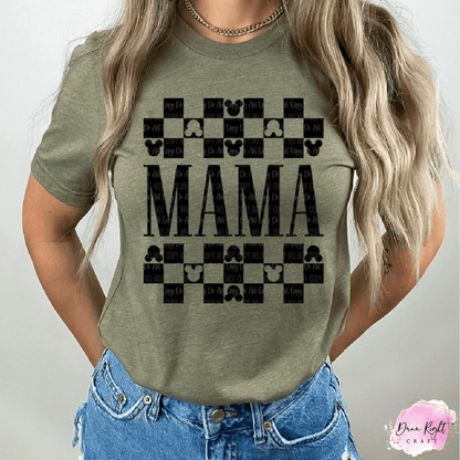 Disney Inspired Mama Shirt | Pink Checkered Graphic Tee for Theme Park Moms