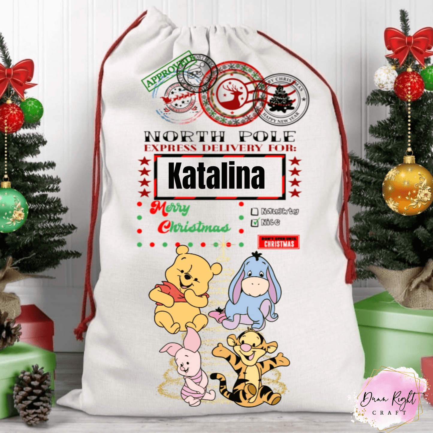 Winnie the Pooh North Pole Express Santa Sack Personalized
